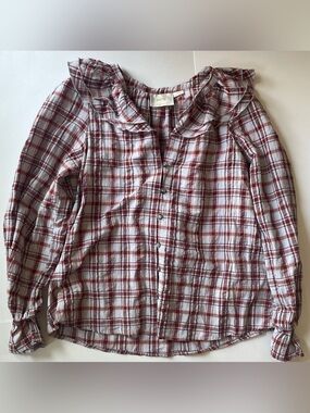 Anthropologie Red and Light Blue Plaid Button-Down Shirt